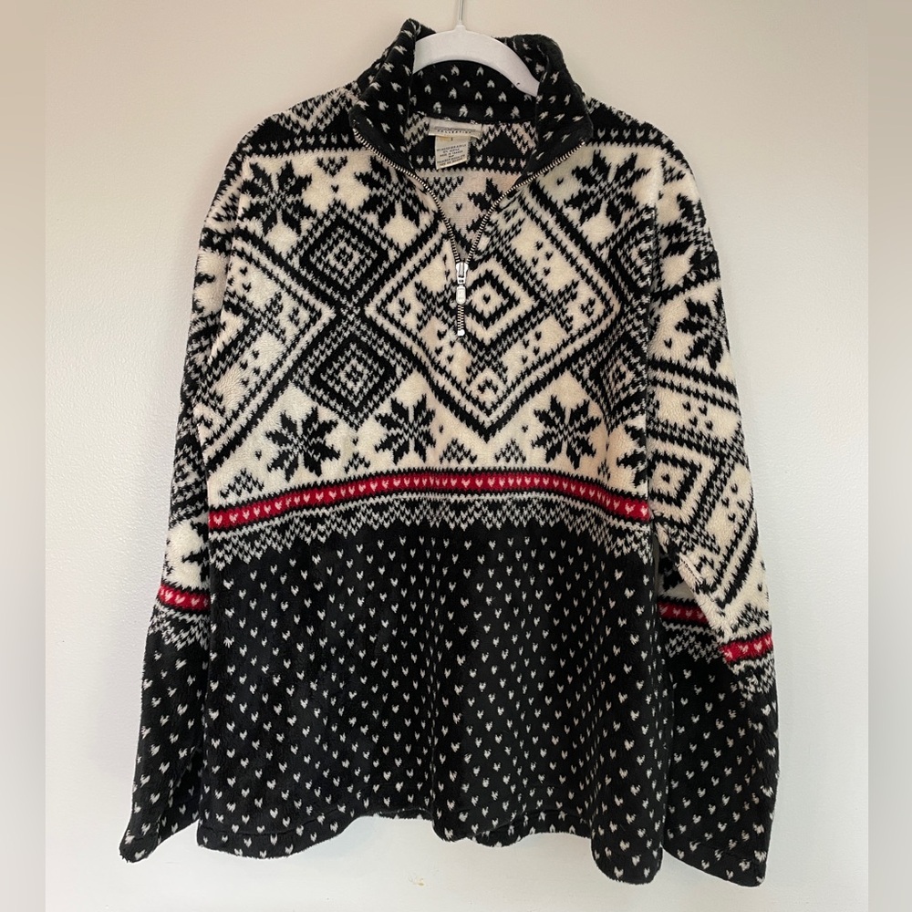 Fuzzy Black and White Quarter Zip Winter Sweater